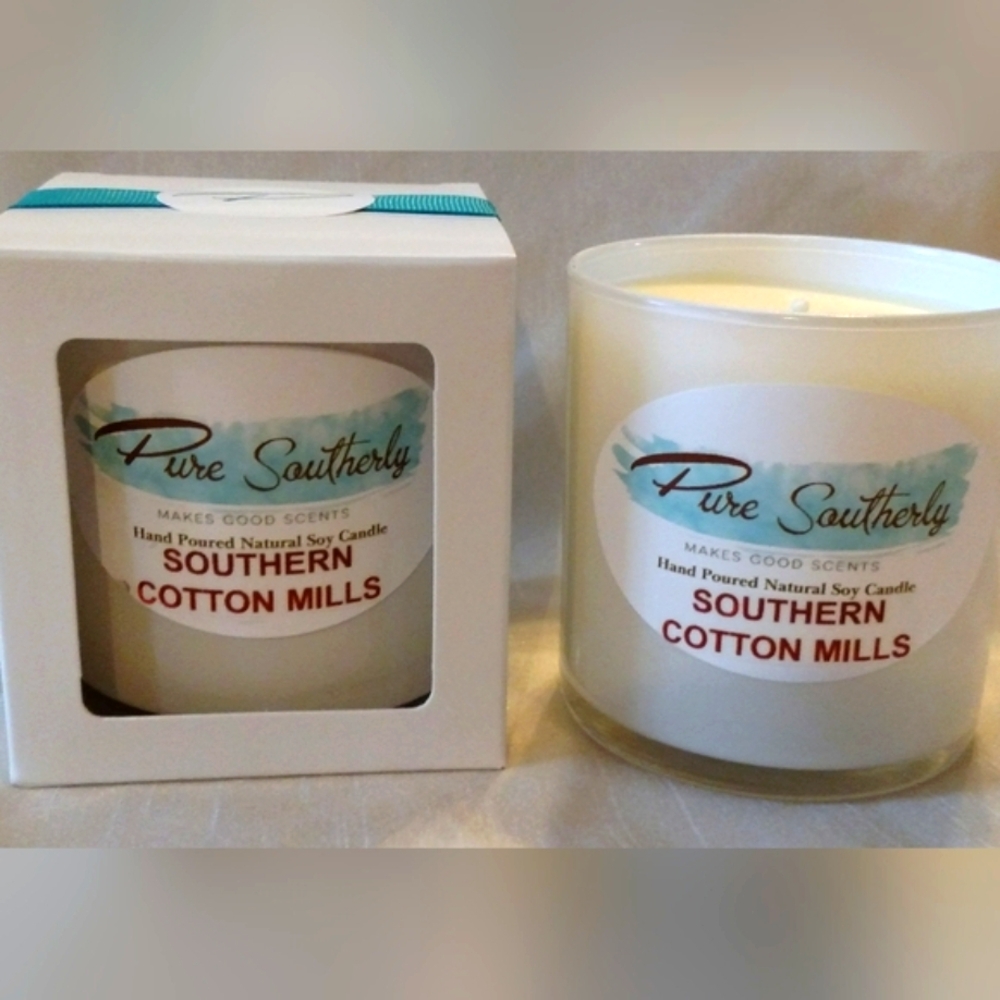 Pure Southerly Hand Poured Soy Candle, Southern Cotton Mills, 12 oz.